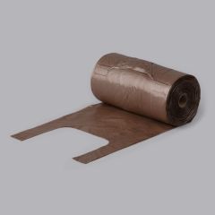 Brown small tshirt bags 7kg, 210+120x500mm, 14µm, HDPE, 240pcs/roll