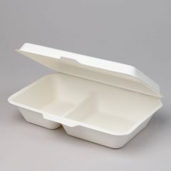 White sugar cane 2-comp. lunch box BIOBOX 240x155x65mm, 50pcs/pack